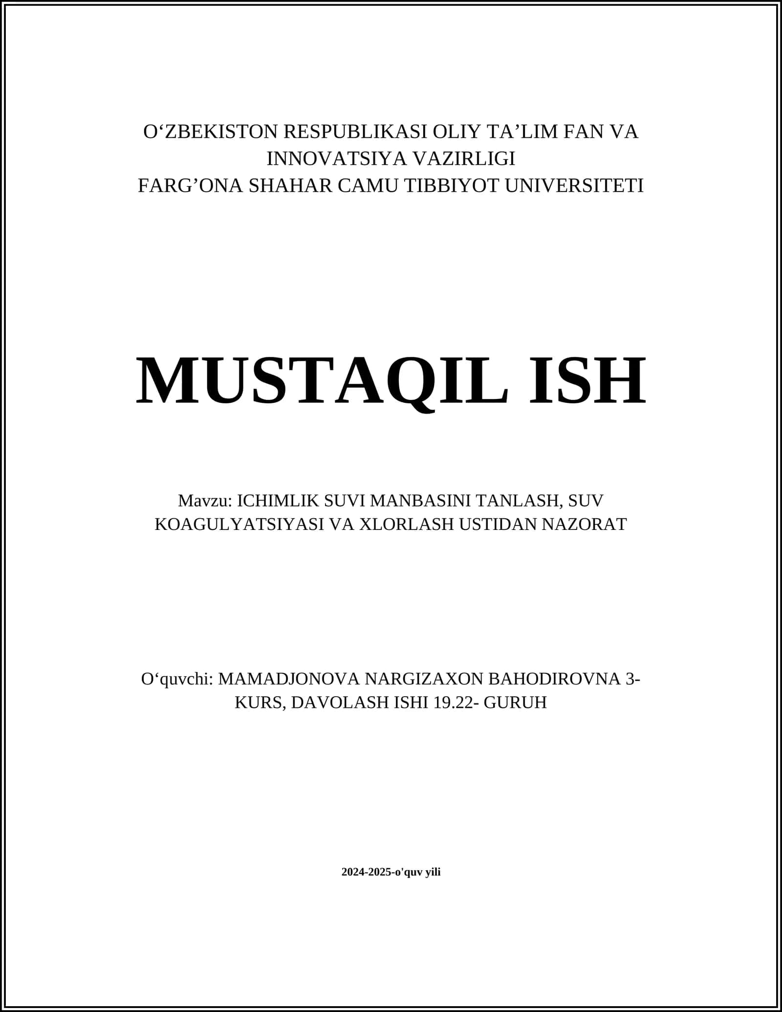 ICHIMLIK SUVI MANBASINI TANLASH 1