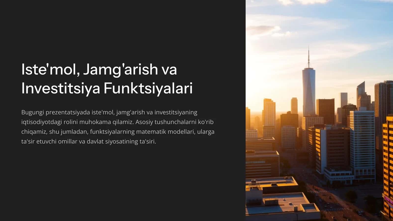 Iste'mol, Jamg'arish va Investitsiya Funktsiyalari 1