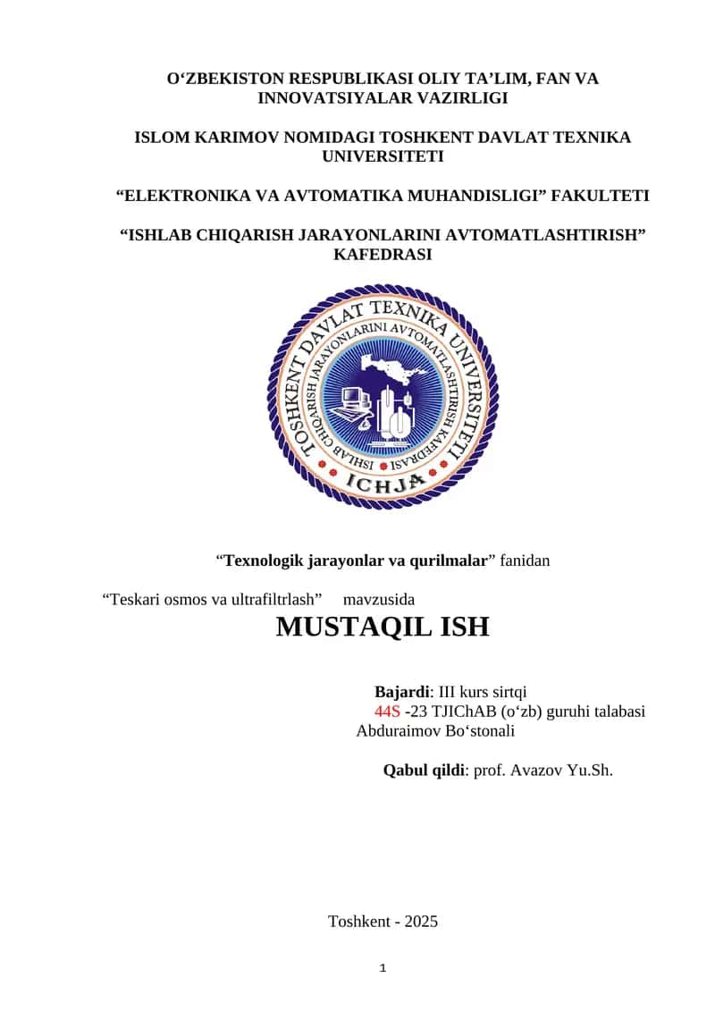 Teskari osmos va ultrafiltrlash 1