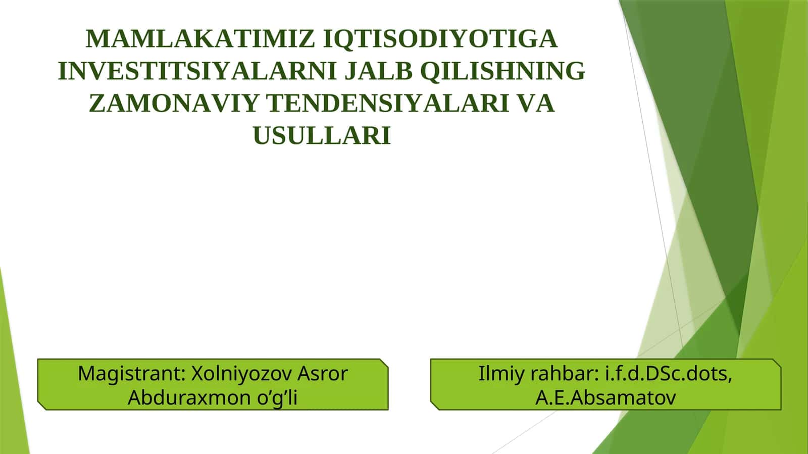 MАMLАKАTIMIZ IQTISОDIYОTIGАINVЕSTITSIYАLАRNI JАLB QILISHNING ZАMОNАVIY TЕNDЕNSIYАLАRI VА USULLАRI 1