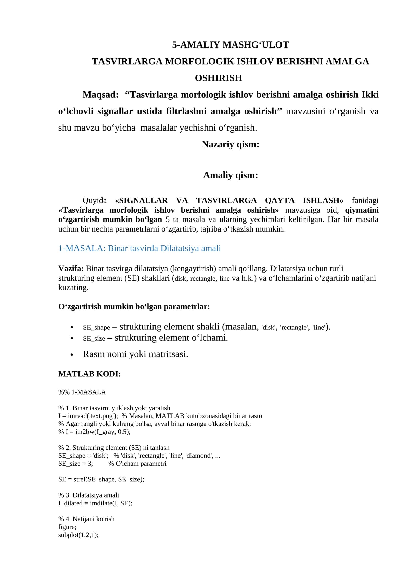 TASVIRLARGA MORFOLOGIK ISHLOV BERISHNI AMALGA OSHIRISH 1