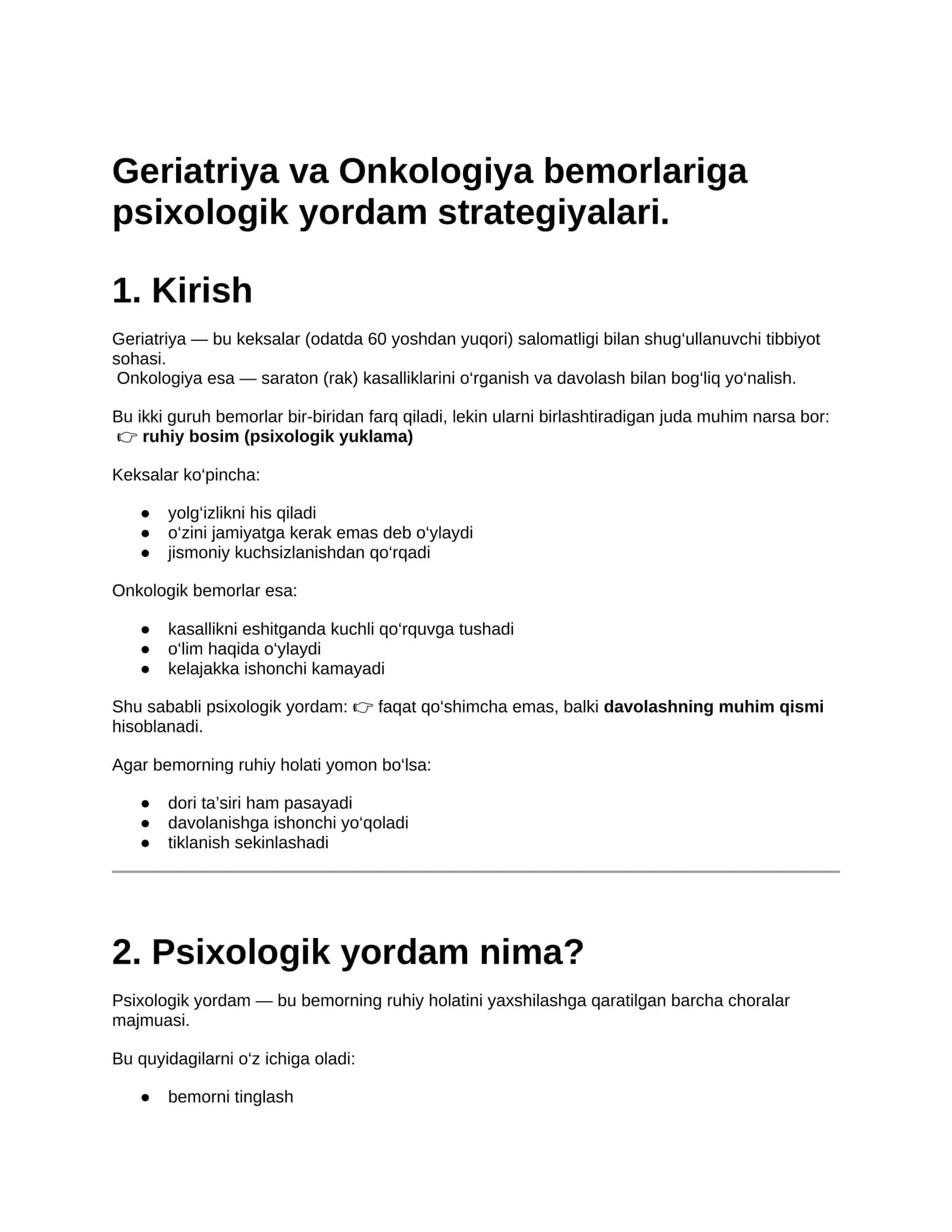 Geriatriya va Onkologiya bemorlariga psixologik yordam strategiyalari 1