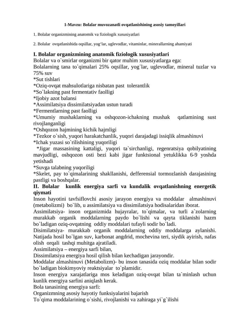 Bolalar muvozanatli ovqatlanishining asosiy tamoyillari 1