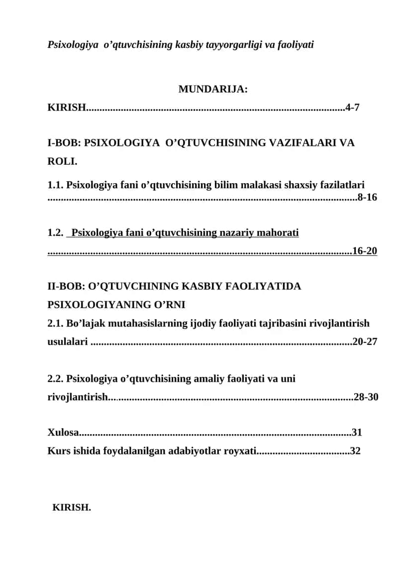Psixologiya o’qtuvchisining kasbiy tayyorgarligi va faoliyati 1