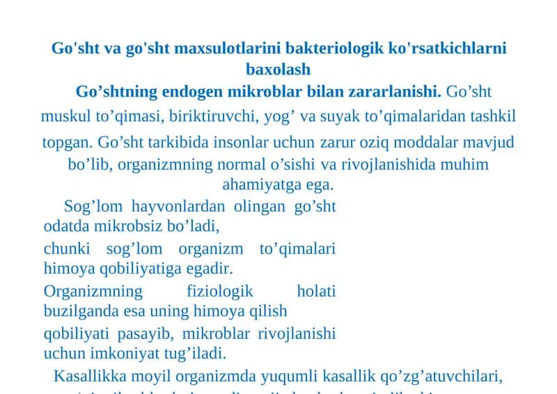 Go'shtvago'shtmaxsulotlarini bakteriologik ko'rsatkichlarni baxolash 1