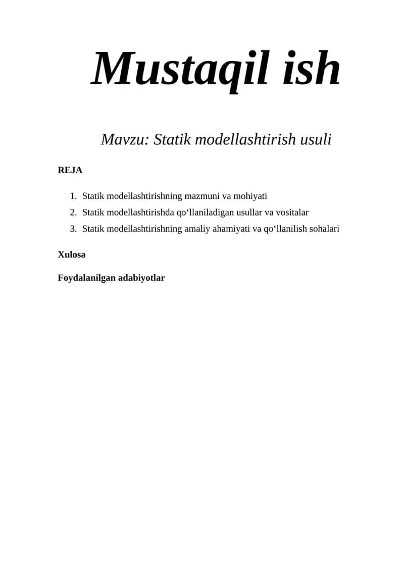 Statik modellashtirish usuli 1
