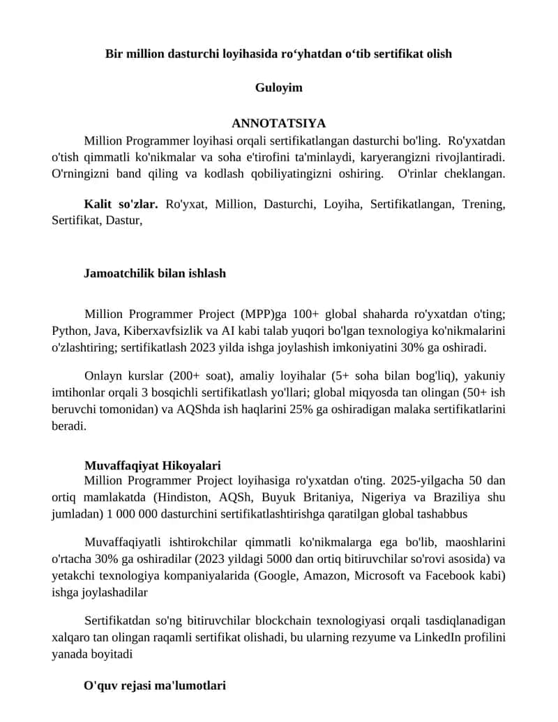 Million Programmer loyihasi 1