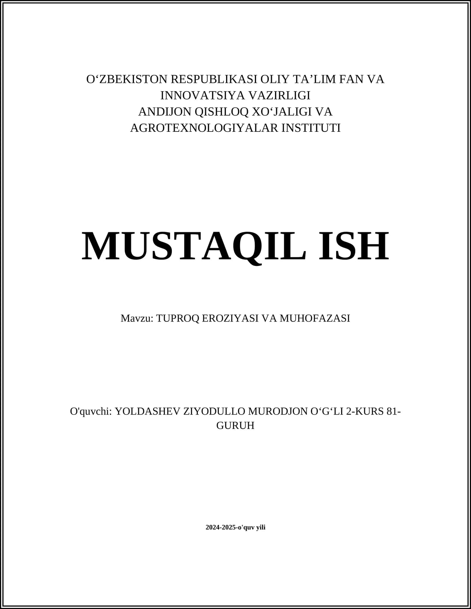 TUPROQ EROZIYASI VA MUHOFAZASI 1