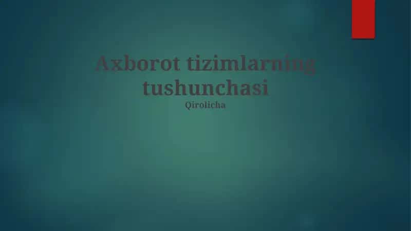 Ma'lumotlarni boshqarish tizimlari 1