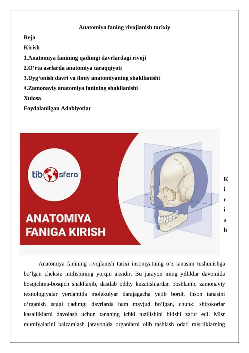Anatomiya fanining rivojlanish tarixi 1