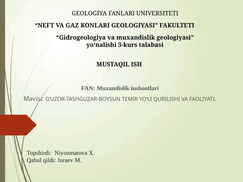 G‘UZOR-TASHGUZAR-BOYSUN TEMIR YO‘LI QURILISHI VA FAOLIYATI 1