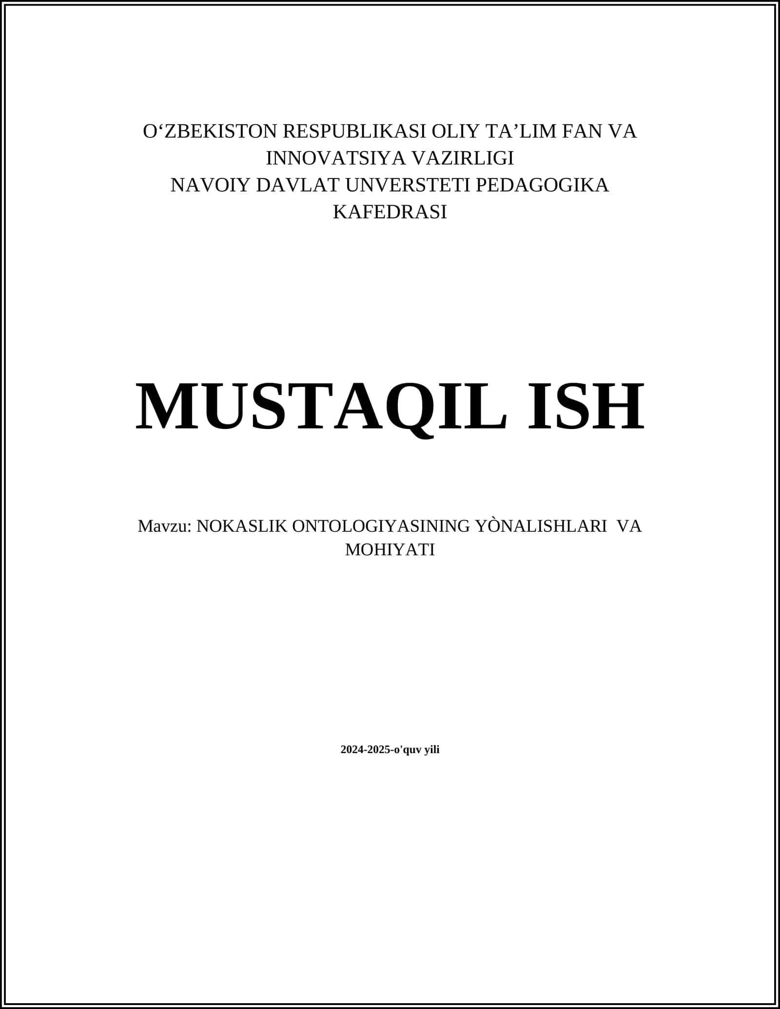 Nokaslik Ontologiyasining Yonalishlari va Mohiyati 1