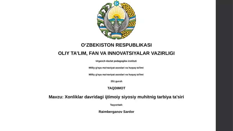 Xonliklar davridagi ijtimoiy siyosiy muhitnig tarbiya ta'siri 1
