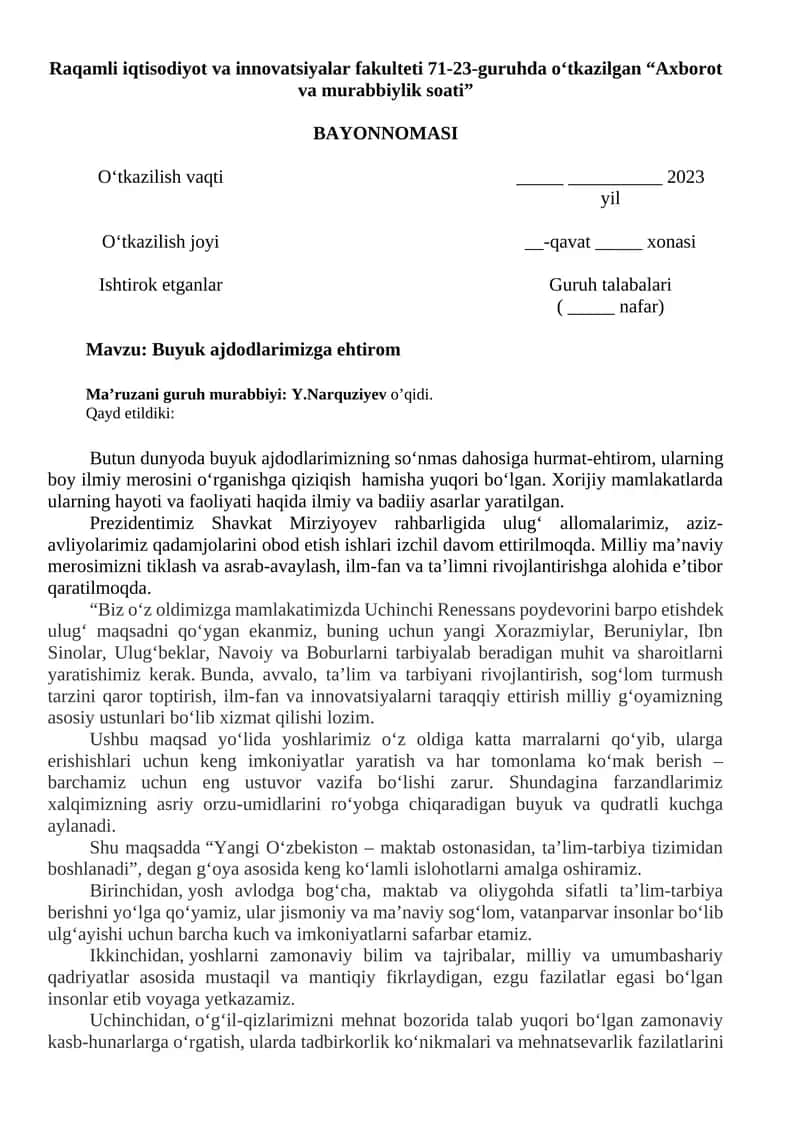 Axborot va murabbiylik soati 1