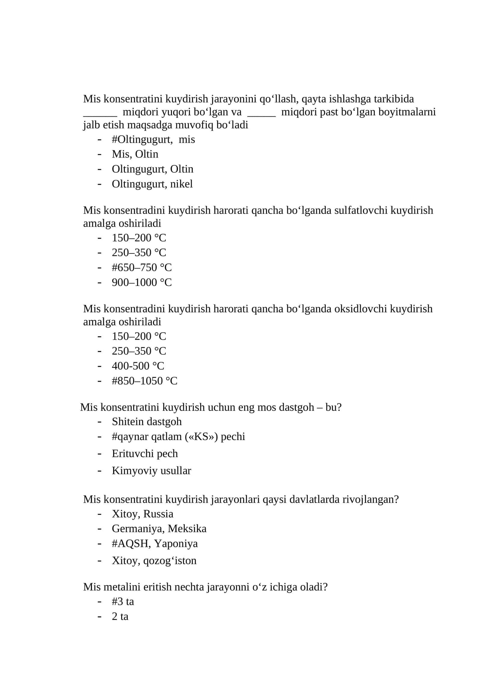Mis konsentratini kuydirish jarayonlari 1
