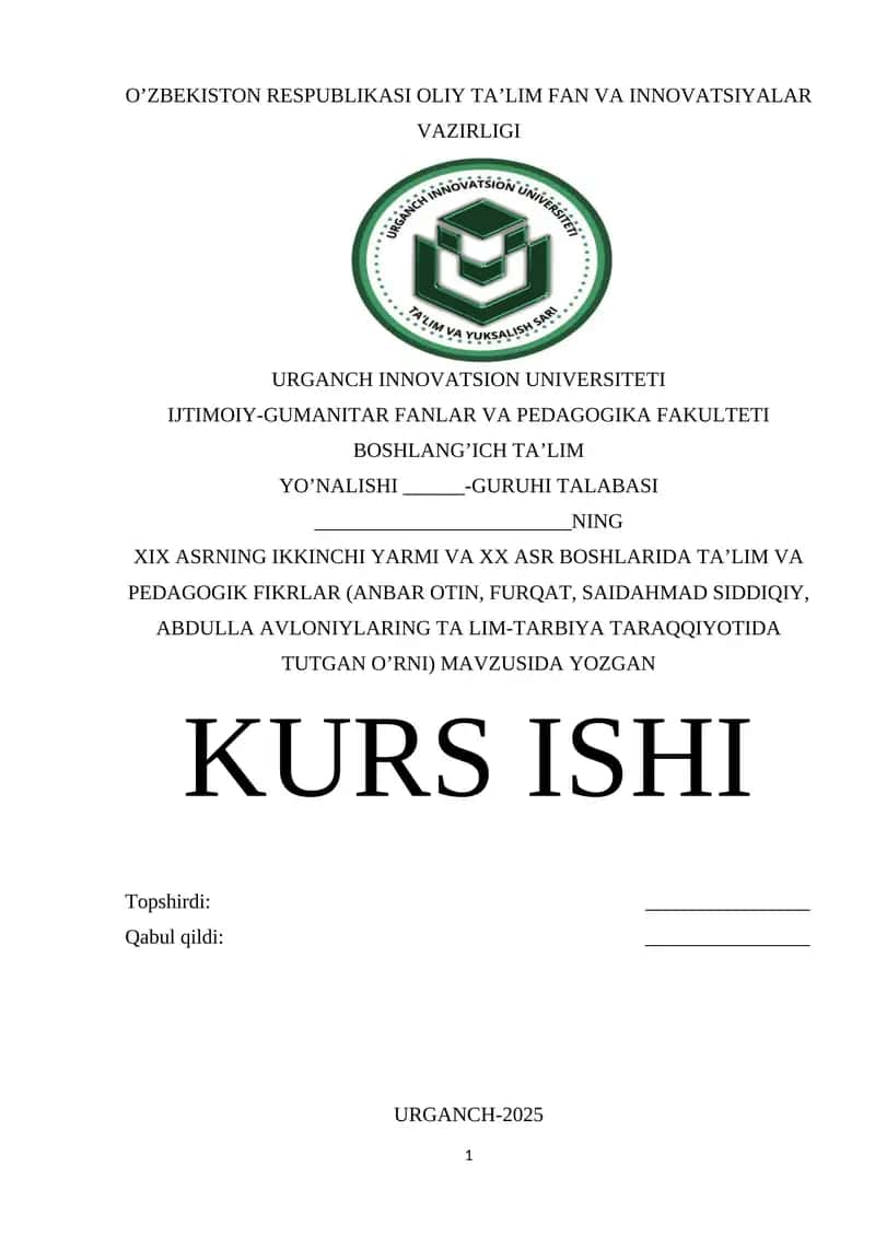 XIX ASRNING IKKINCHI YARMI VA XX ASR BOSHLARIDA TA’LIM VA PEDAGOGIK FIKRLAR 1