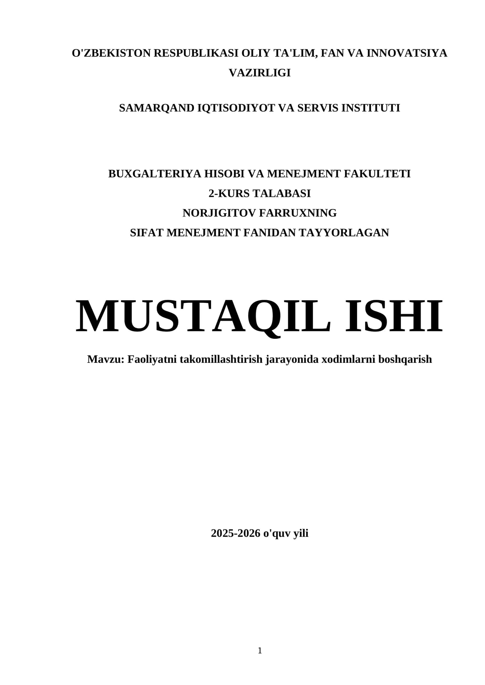 Faoliyatni takomillashtirish jarayonida xodimlarni boshqarish 1