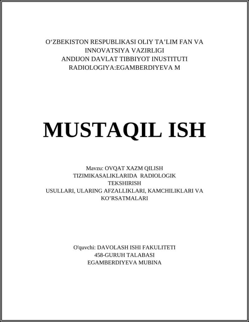 OVQAT XAZM QILISH TIZIMIKASALIKLARIDA RADIOLOGIK TEKSHIRISH USULLARI 1