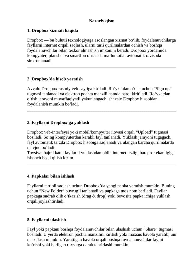 Dropbox xizmati haqida 1