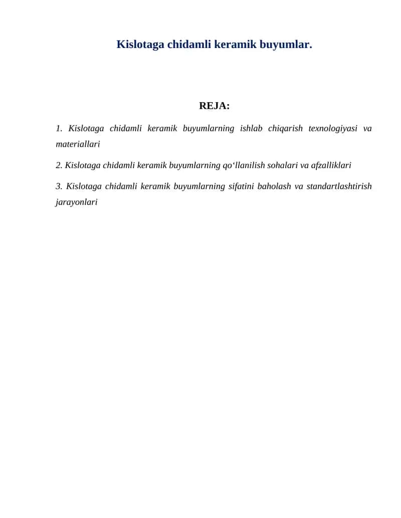 Kislotaga chidamli keramik buyumlar 1
