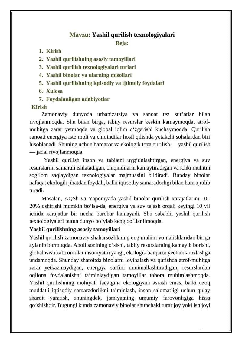 Yashil qurilish texnologiyalari 1