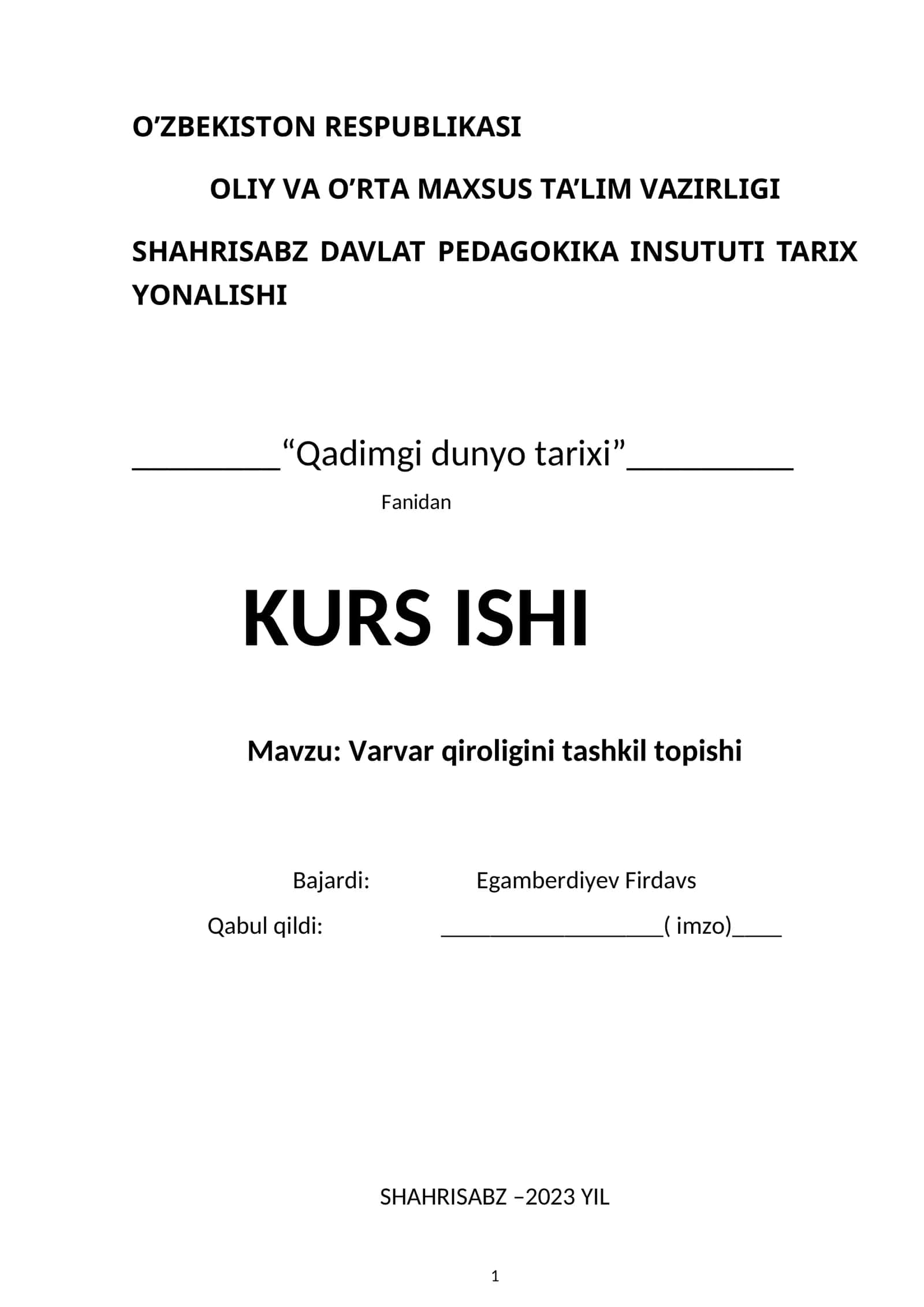 Varvar qiroligini tashkil topishi 1