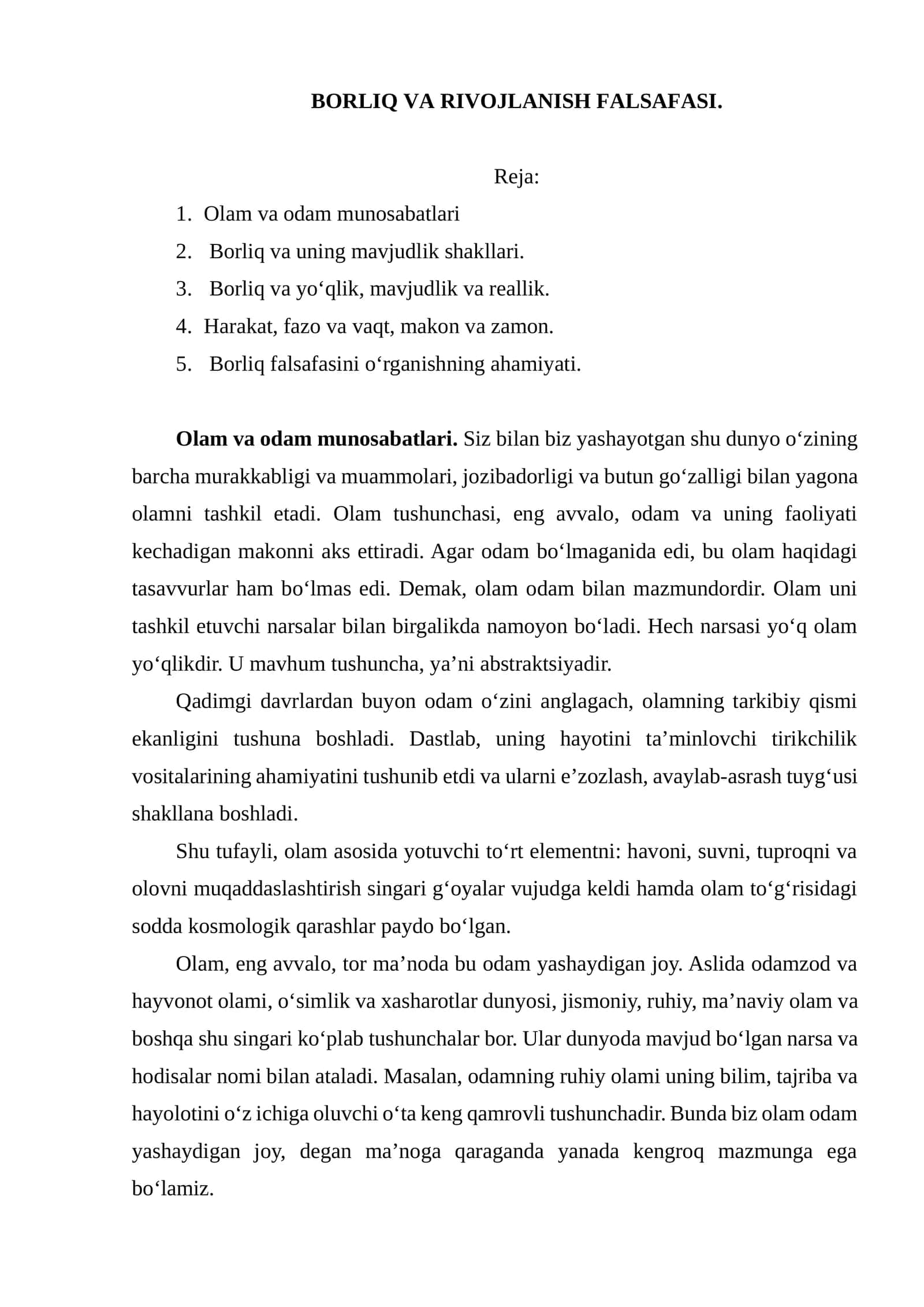 Borliq va rivojlanish falsafasi 1