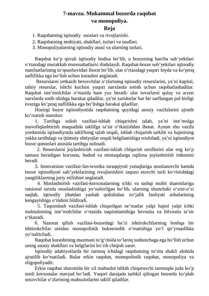 Mukammal bozorda raqobat va monopoliya