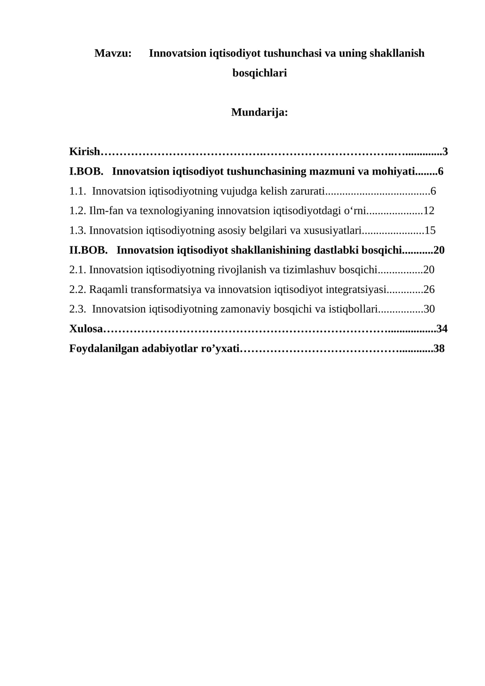 Innovatsion iqtisodiyot tushunchasi va uning shakllanish bosqichlari 1