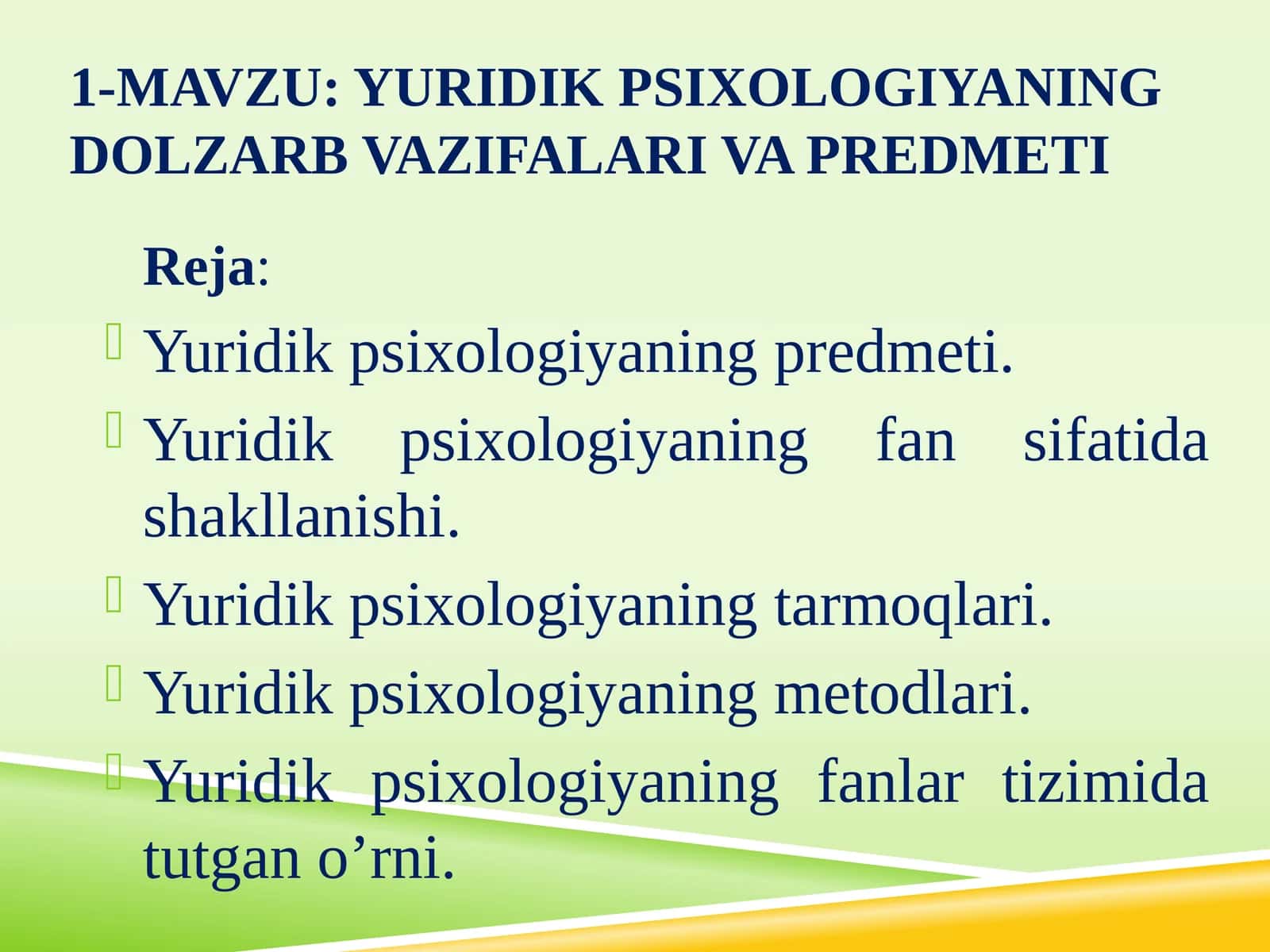 Yuridik Psixologiyani O'rganish Daftar 1