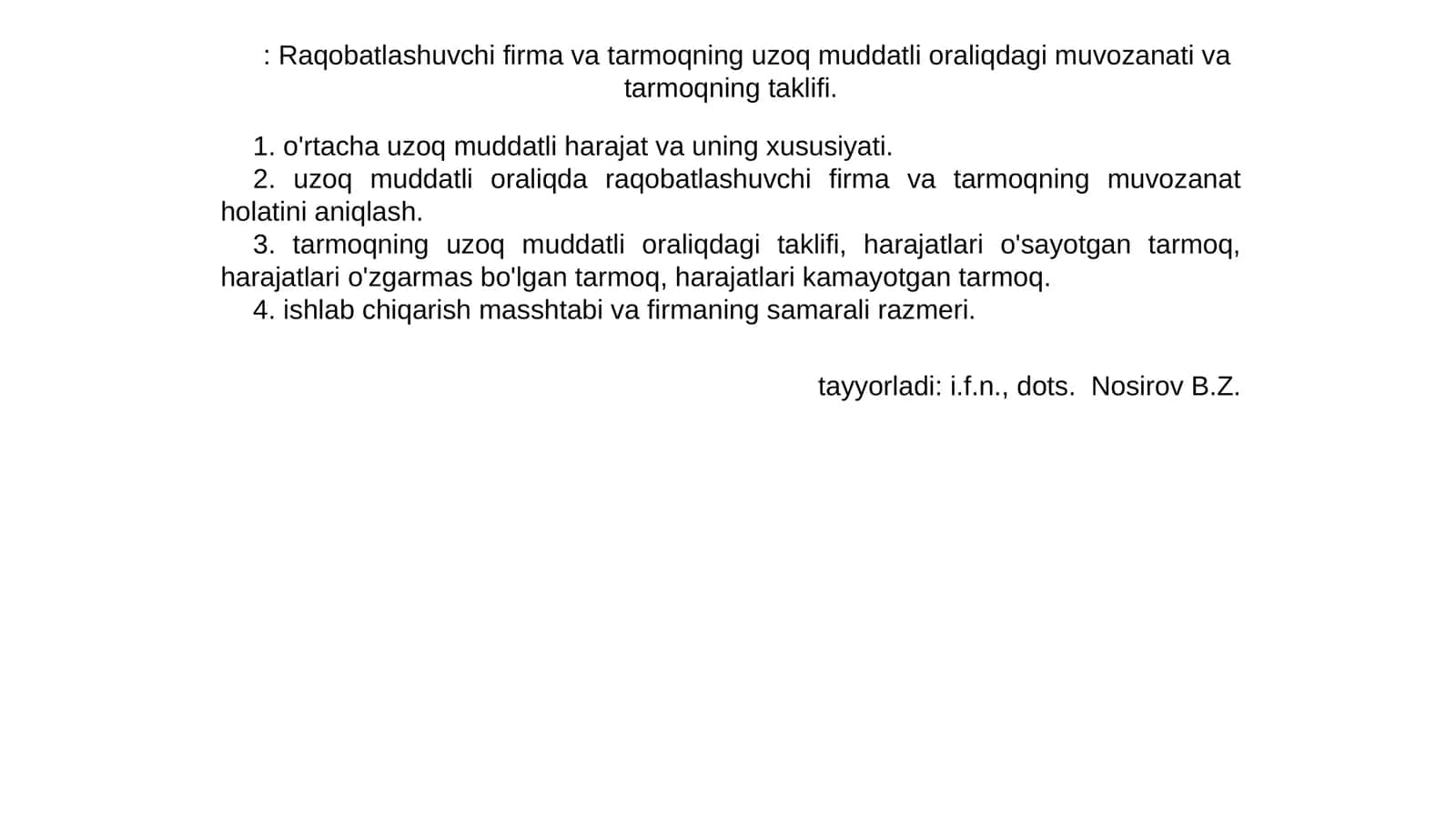 Uzoq muddatli firma va tarmoqning muvozanati 1