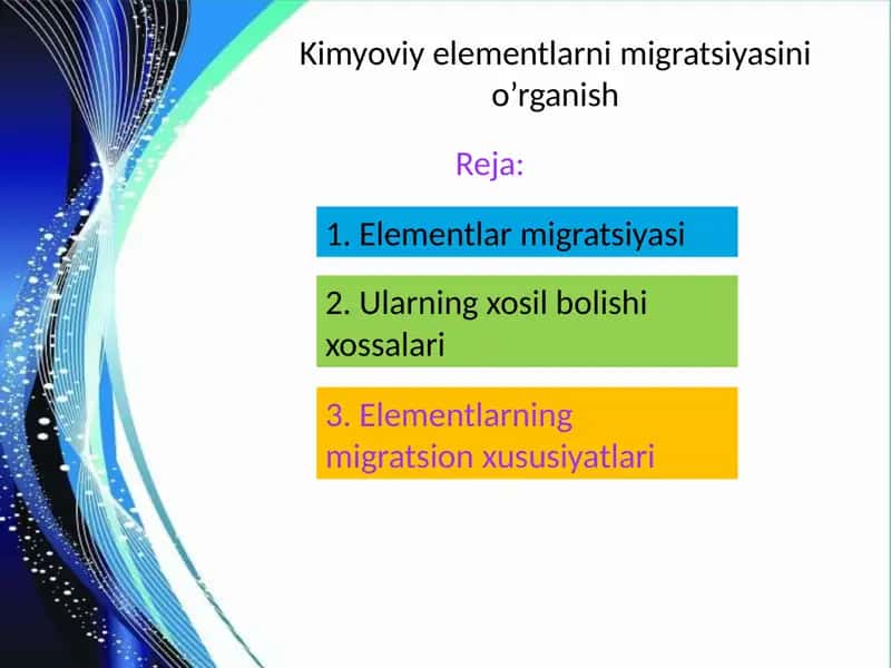 Kimyoviy elementlarni migratsiyasini o'rganish 1