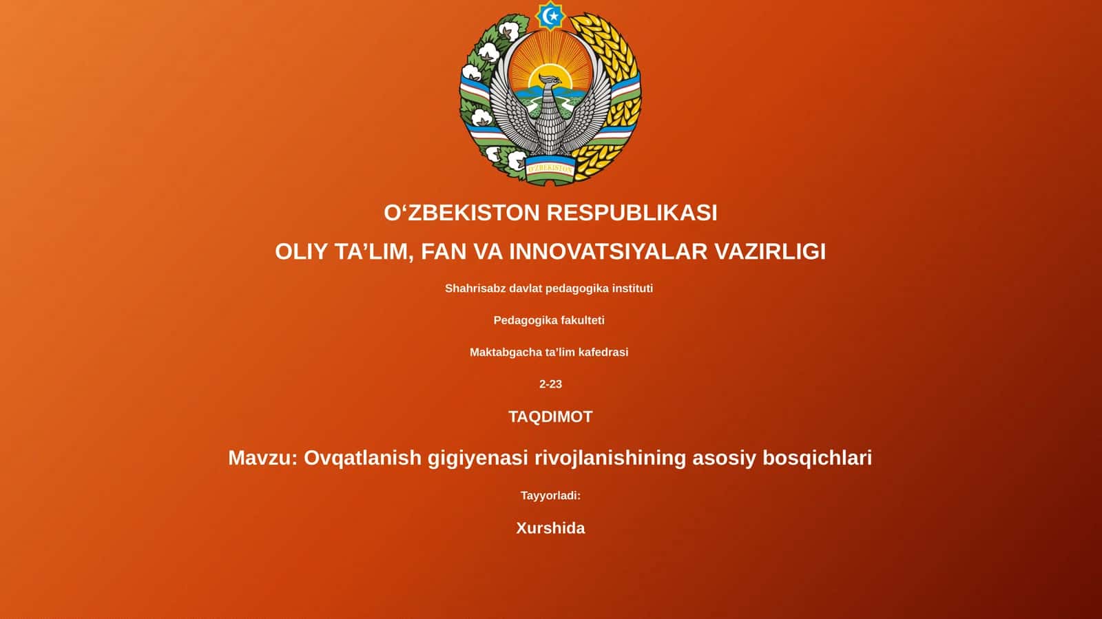 Ovqatlanish gigiyenasi rivojlanishining asosiy bosqichlari 1