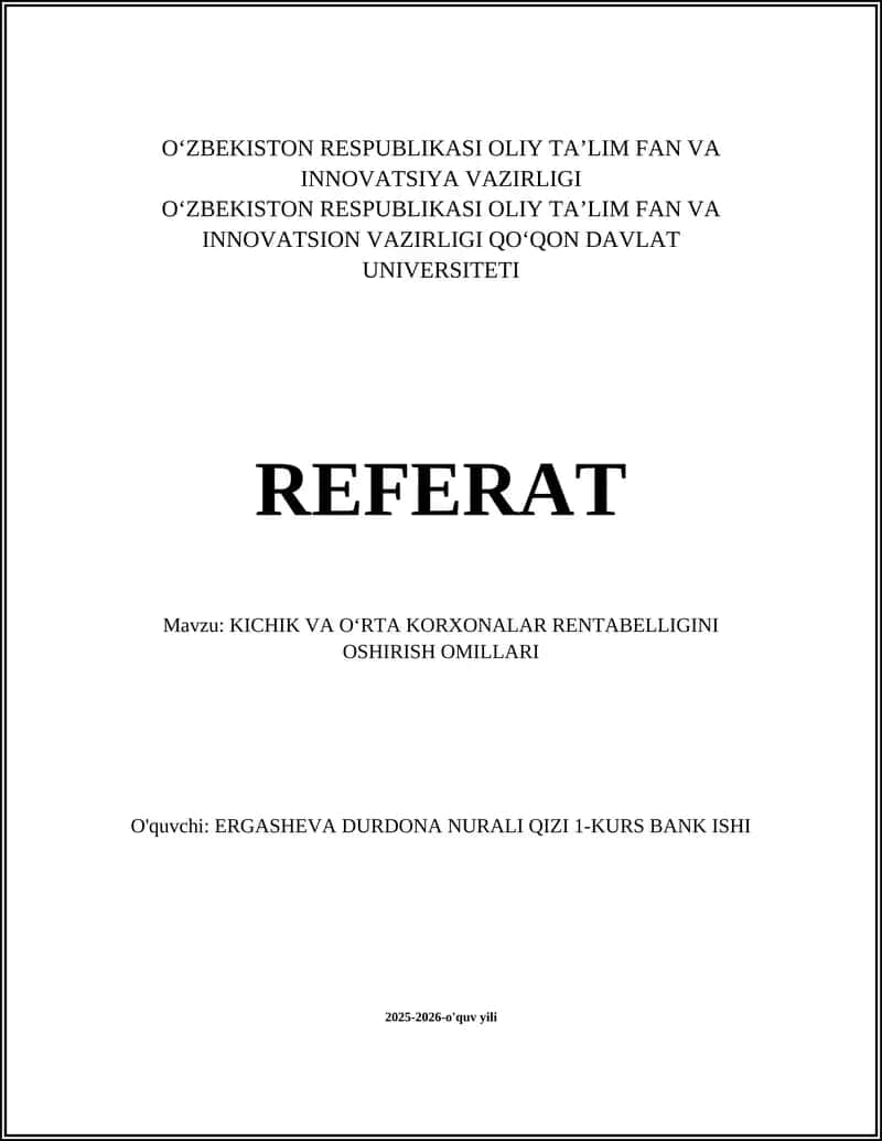 Kichik VA O'Rta Korxonalar Rentabelligini Oshirish Omillari 1
