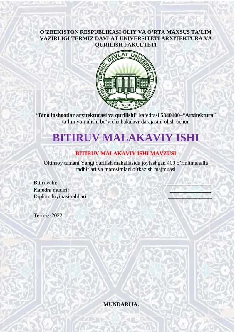 Oltinsoy tumani Yangi qurilish mahallasida joylashgan 400 o’rinli mahalla tadbirlari va marosimlari o’tkazish majmuasi 1