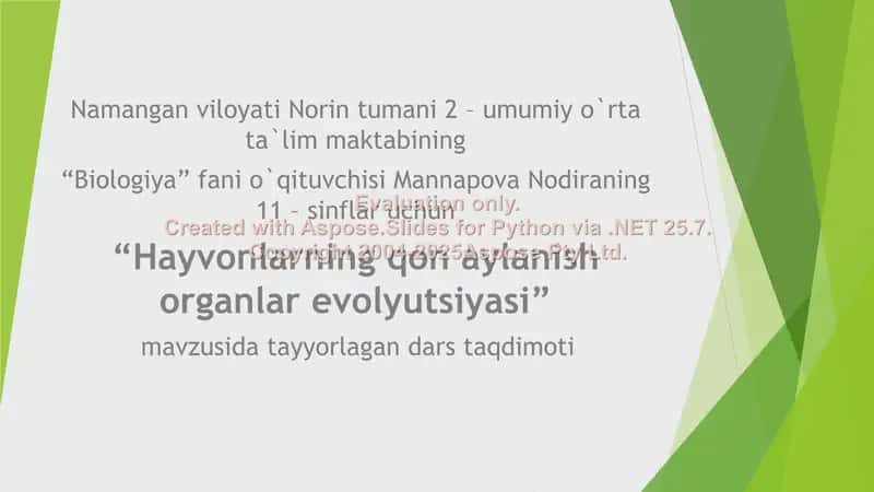 "Hayvonlarning qon aylanish organlarining evolyutsiyasi" 1
