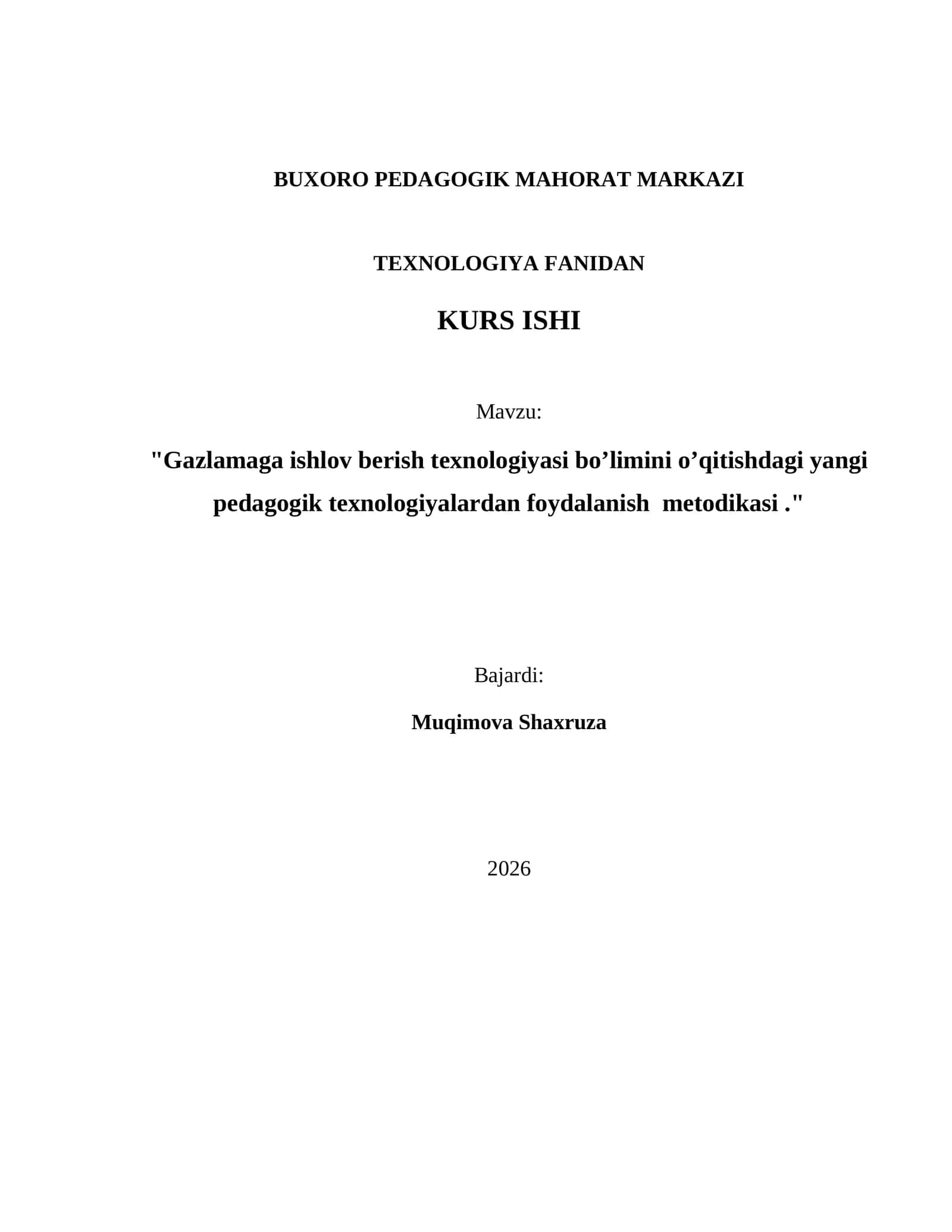 Gazlamaga ishlov berish texnologiyasi bo’limini o’qitishdagi yangi pedagogik texnologiyalardan foydalanish metodikasi 1