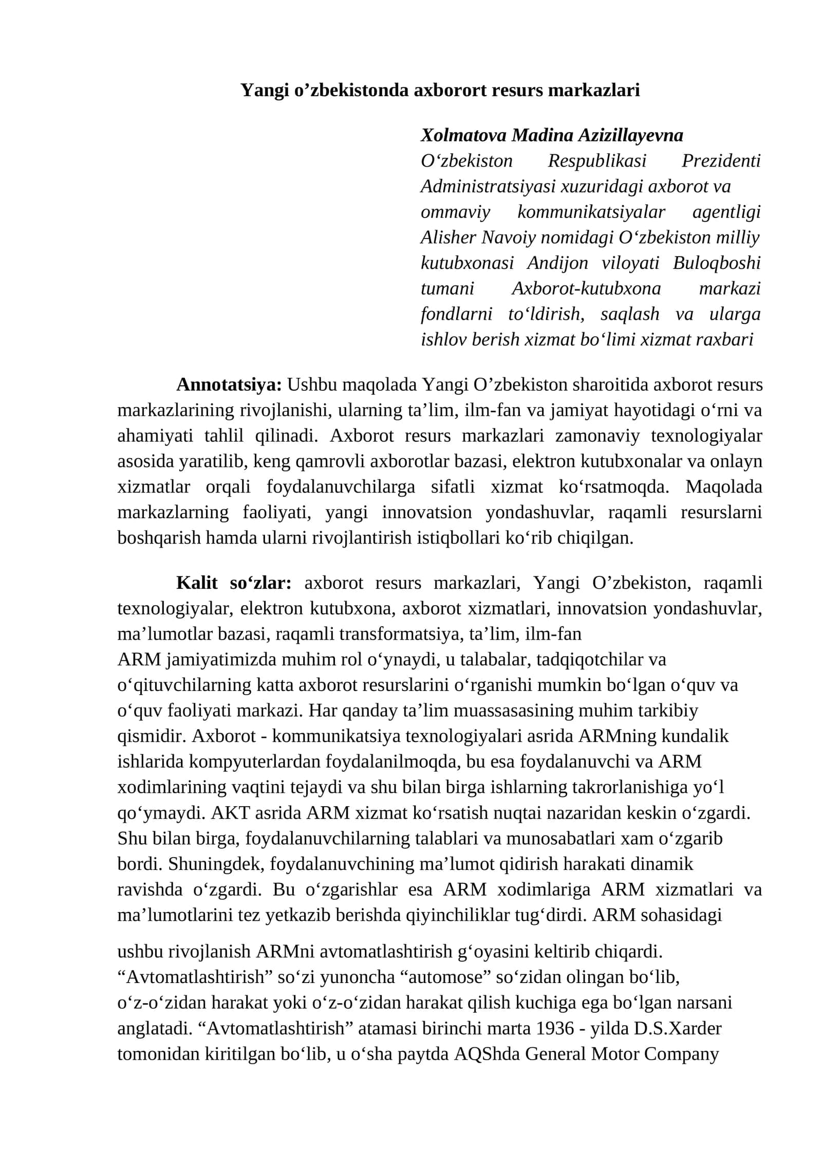 Yangi o’zbekistonda axborort resurs markazlari 1