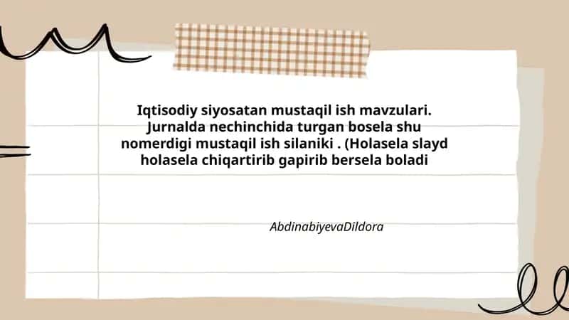 Iqtisodiy Siyosatdan Mustaqil Ish Mavzulari 1