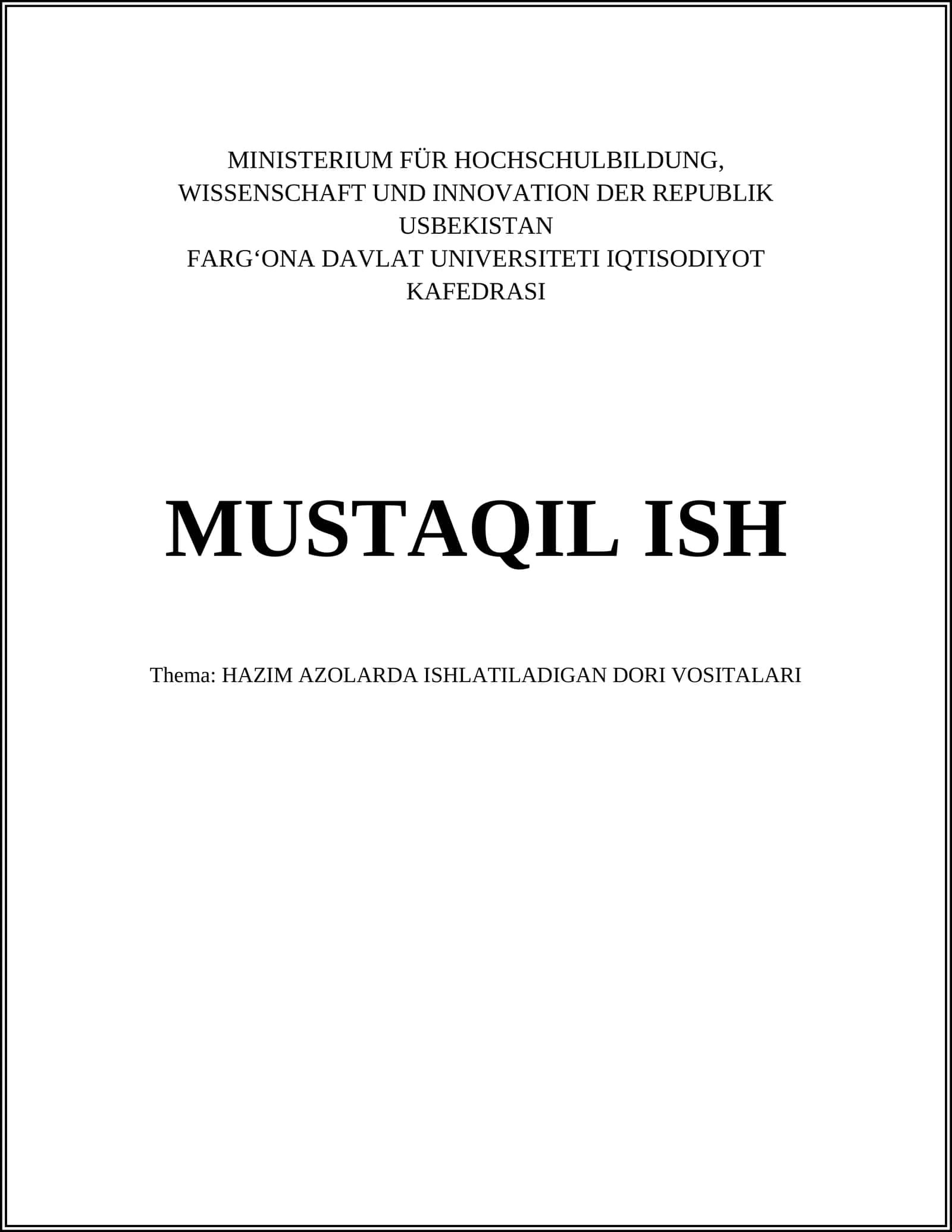 HAZIM AZOLARDA ISHLATILADIGAN DORI VOSITALARI 1
