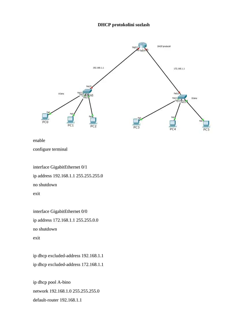 DHCP protokolini sozlash 1
