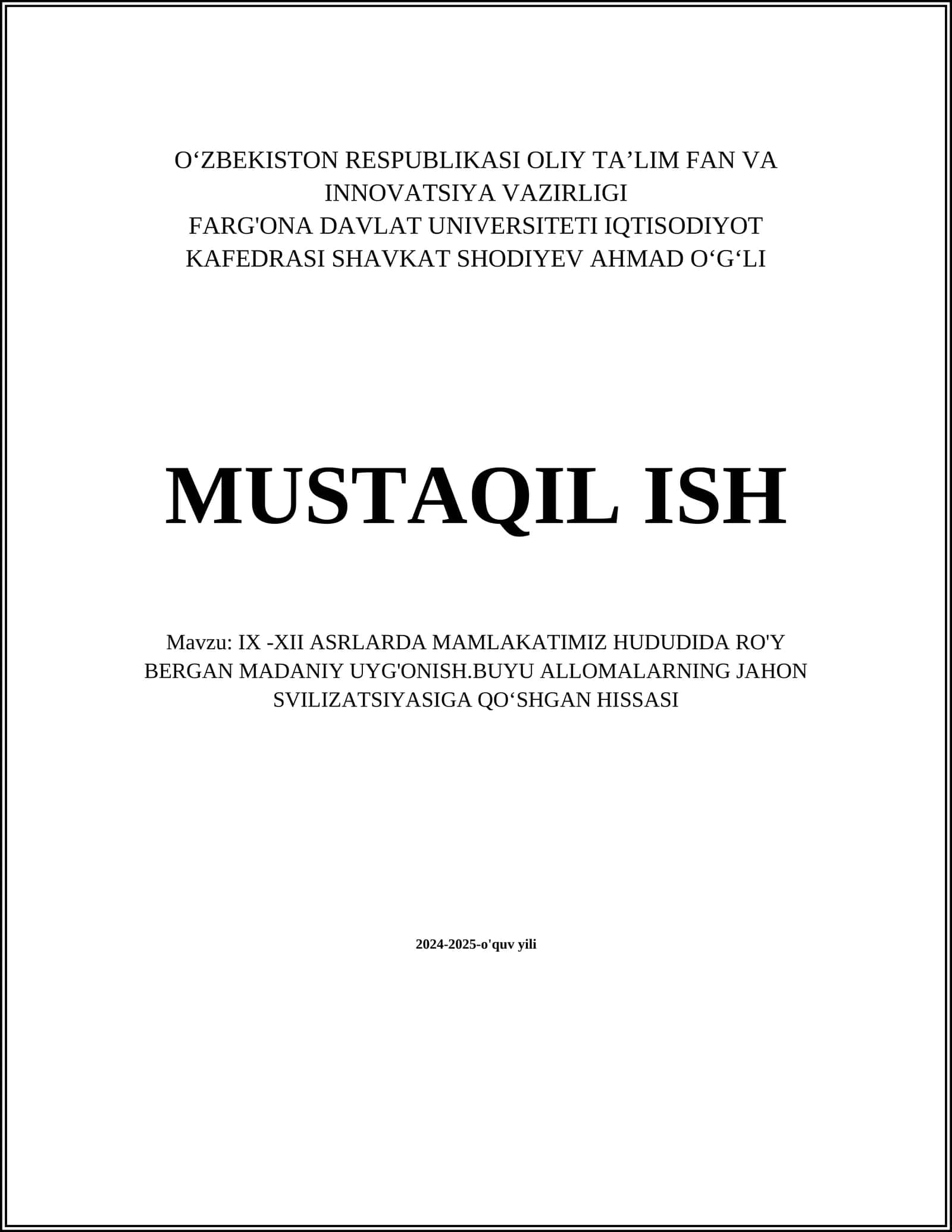 Oʻrta Osiyo Renessansining asosiy xususiyatlari 1