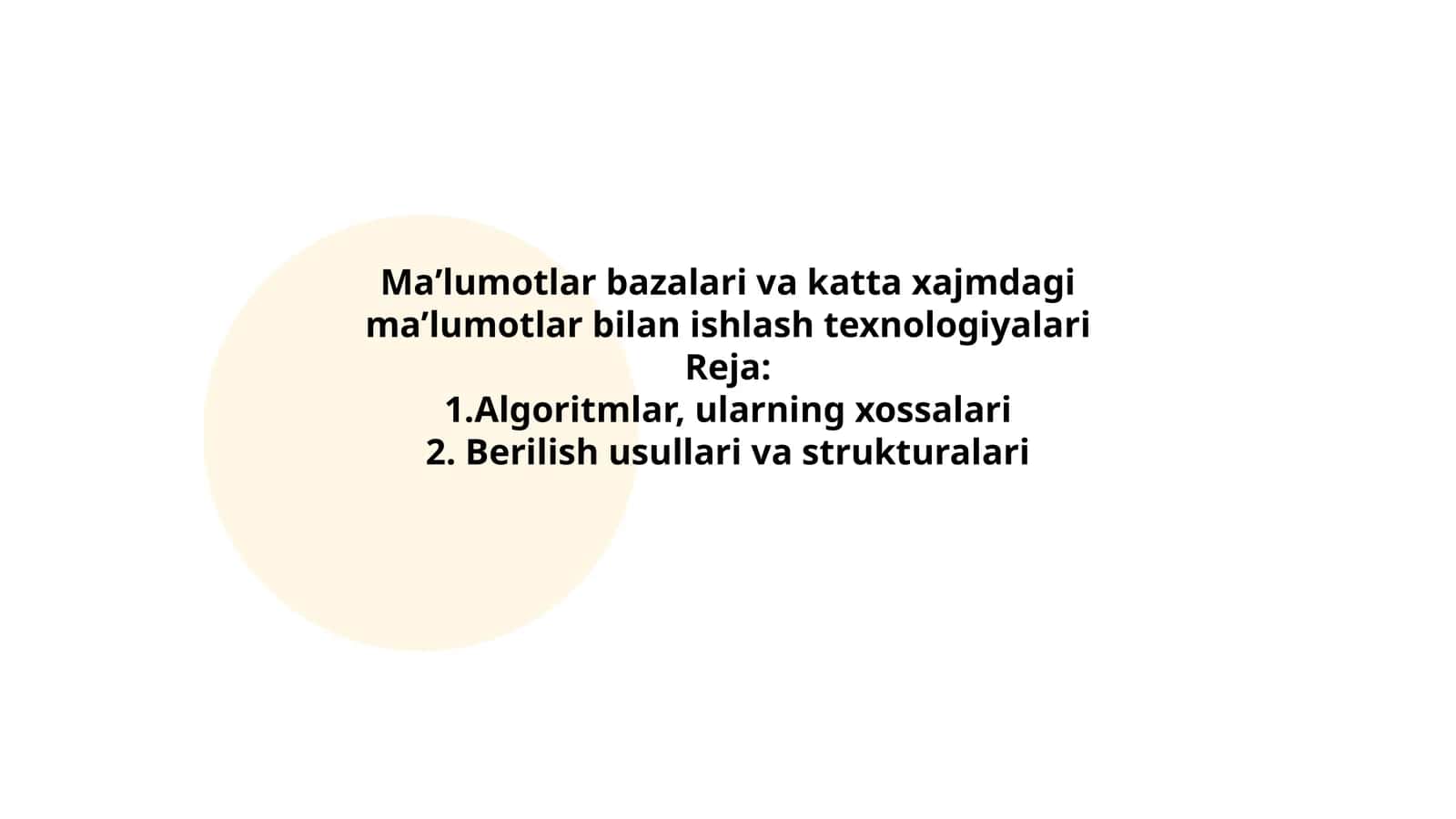 Maʼlumotlar bazalari va katta xajmdagi maʼlumotlar bilan ishlash texnologiyalari 1