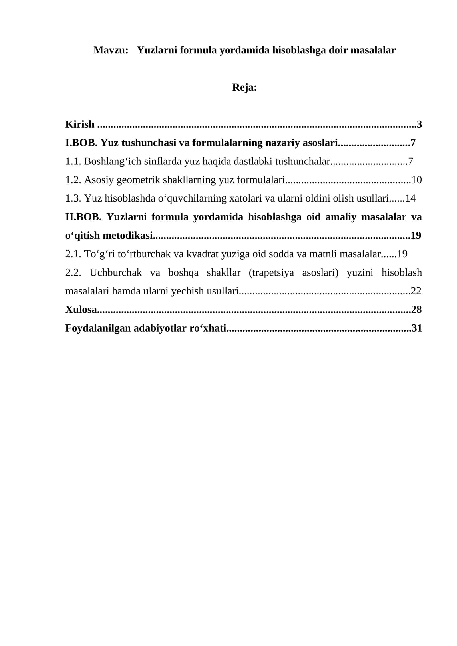 Yuzlarni formula yordamida hisoblashga doir masalalar 1