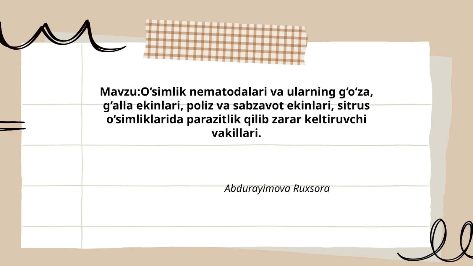 O‘simlik nematodalari va ularning g‘o‘za, g‘alla ekinlari, poliz va sabzavot ekinlari, sitrus o‘simliklarida parazitlik qilib zarar keltiruvchi vakillari 1