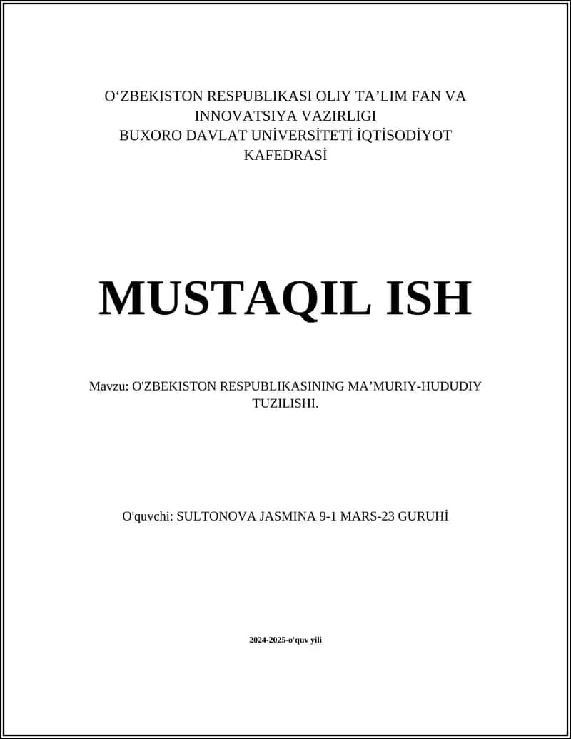 O'ZBEKISTON RESPUBLIKASINING MA’MURIY-HUDUDIY TUZILISHI 1