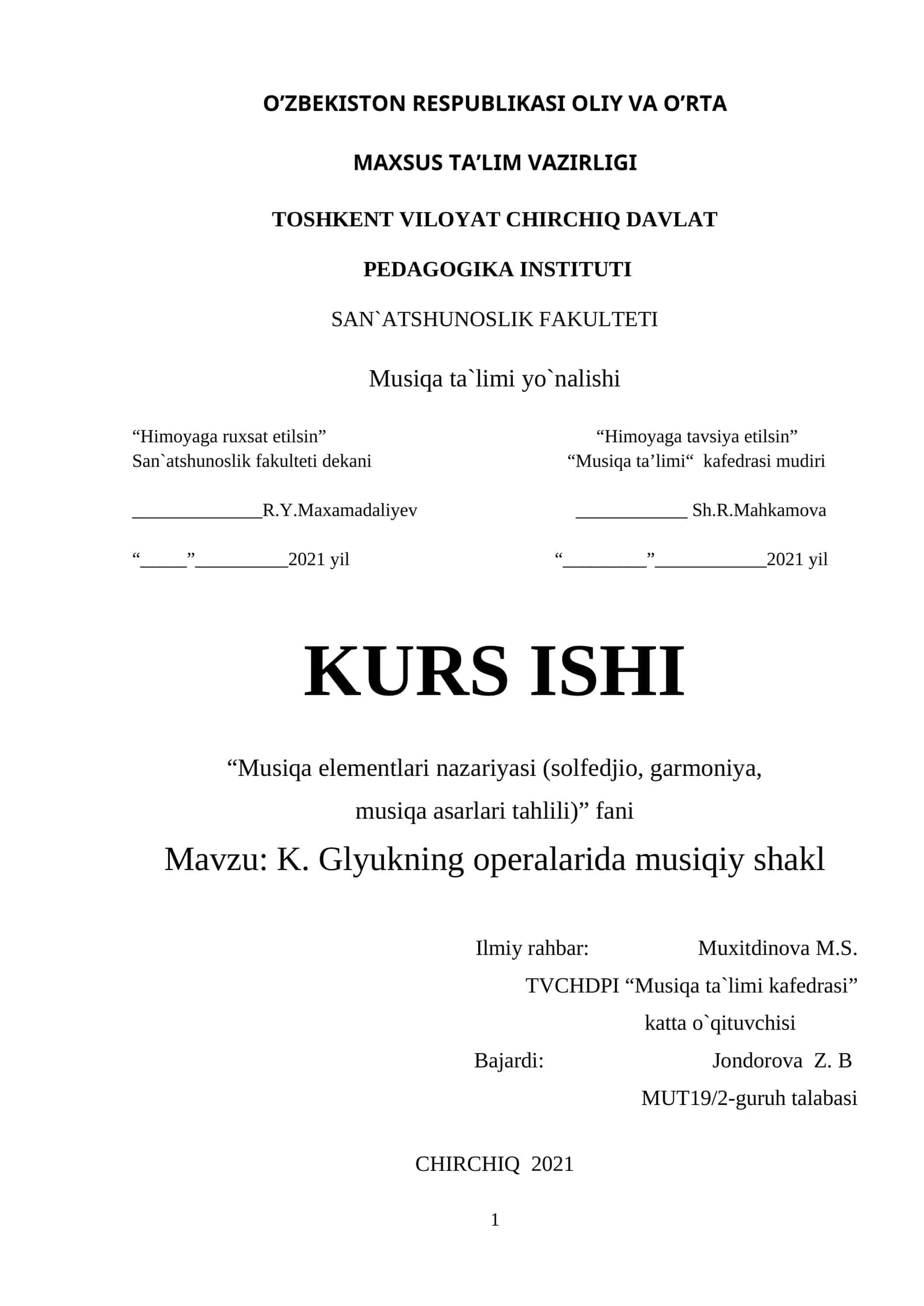 K. Glyukning operalarida musiqiy shakl 1