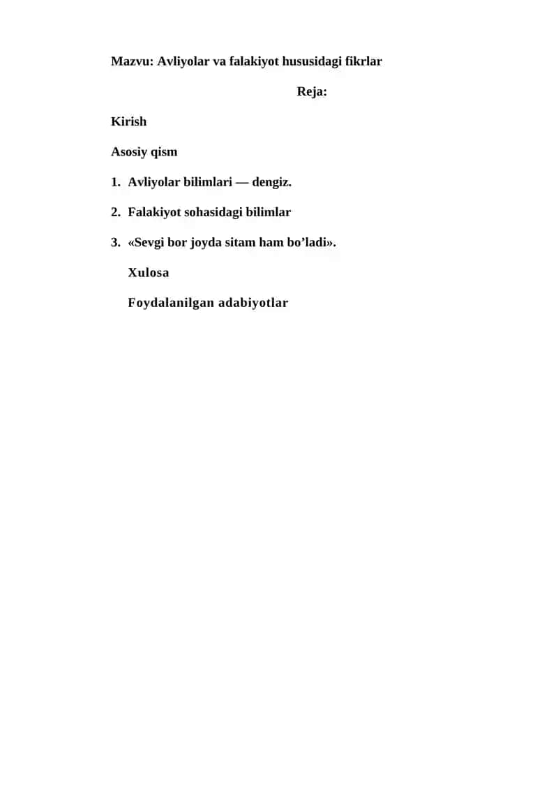Avliyolar va falakiyot hususidagi fikrlar