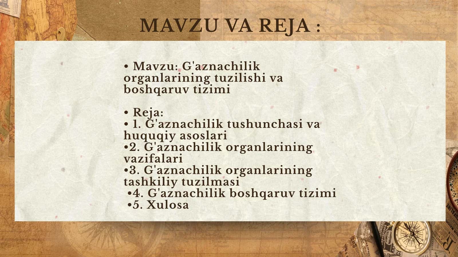 G'aznachilik organlarining tuzilishi va boshqaruv tizimi 1