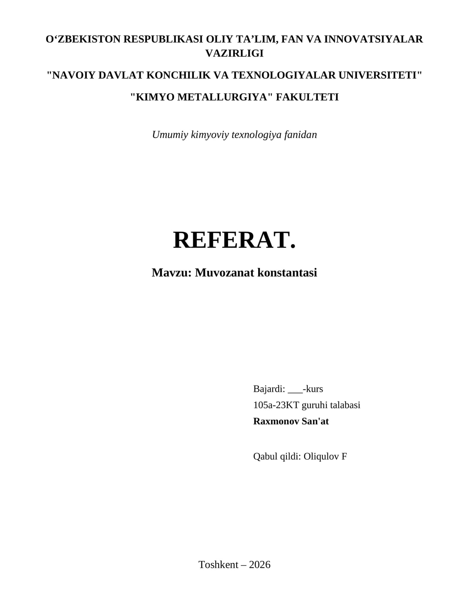 Muvozanat konstantasi 1